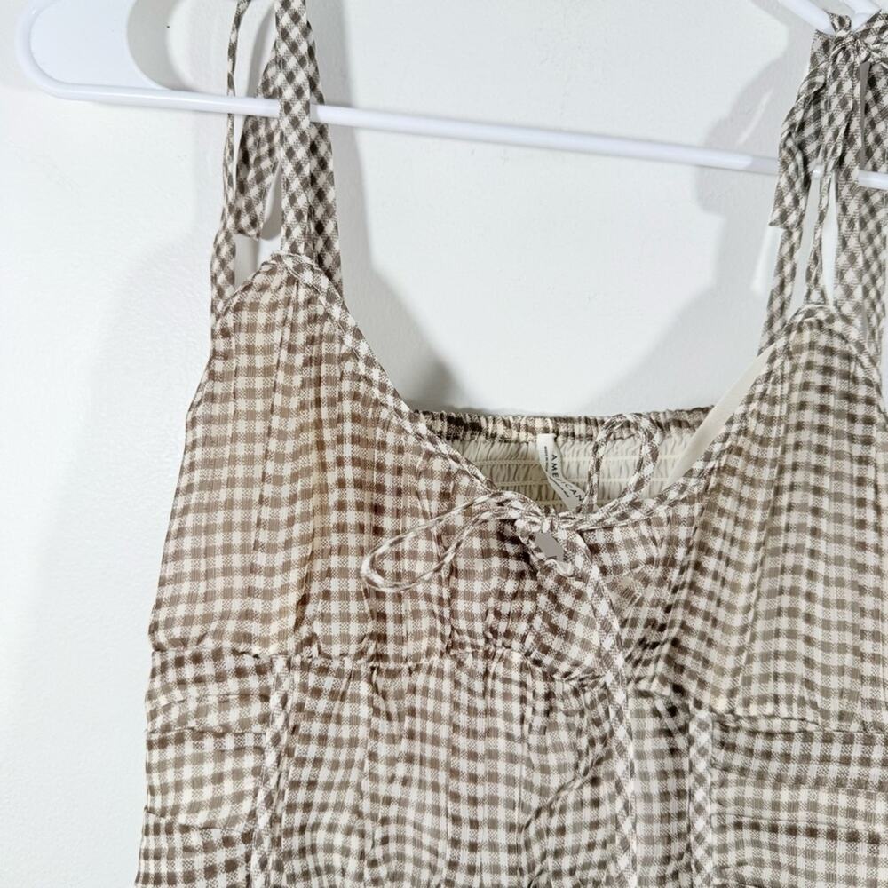 NWT American Eagle Brown White Plaid Should Tie Chiffon Babydoll Top Large - Picture 9 of 12